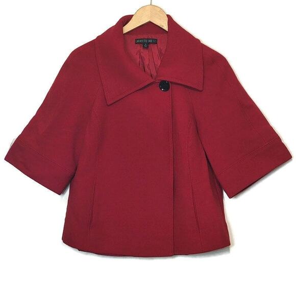 Lafayette 148 New York Red Swing Coat Virgin Wool 3/4 Sleeve Short Size 12 - Picture 2 of 16